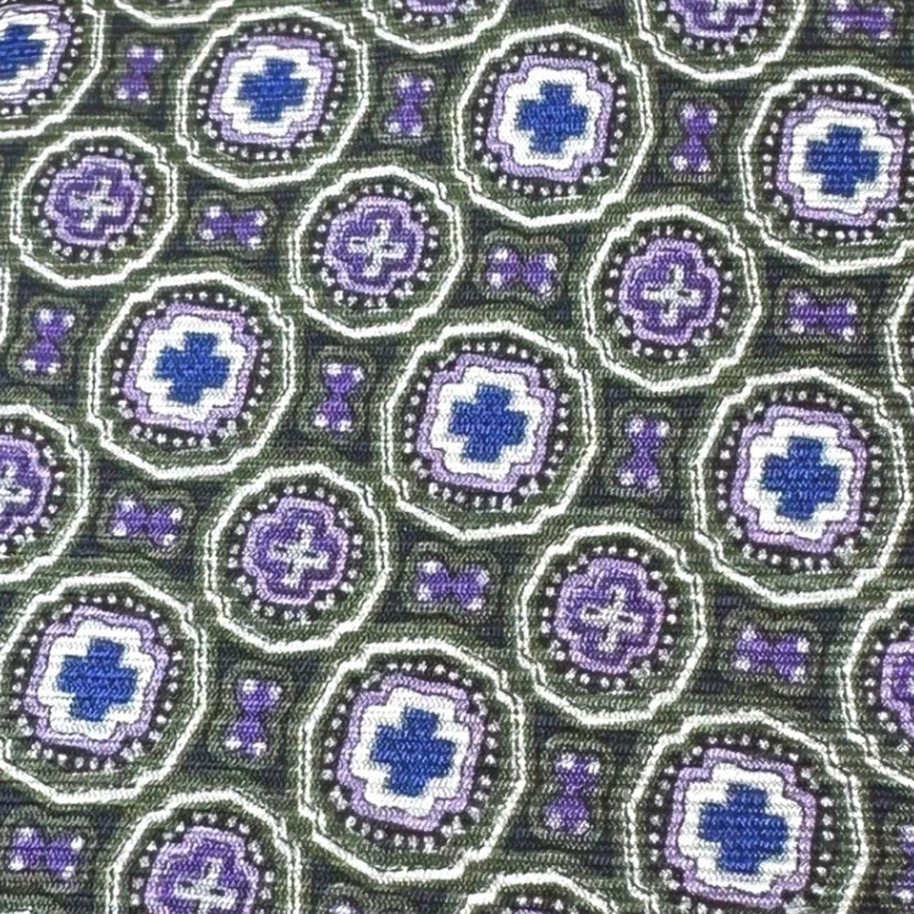 Cape Cod Neckwear Mens Silk Tie Purple Blue Green Geometric Medallion Pattern